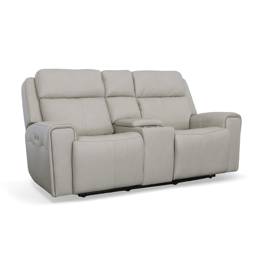 Flexsteel Barnett Power Reclining Loveseat with Console, Power Headrests & Lumbar