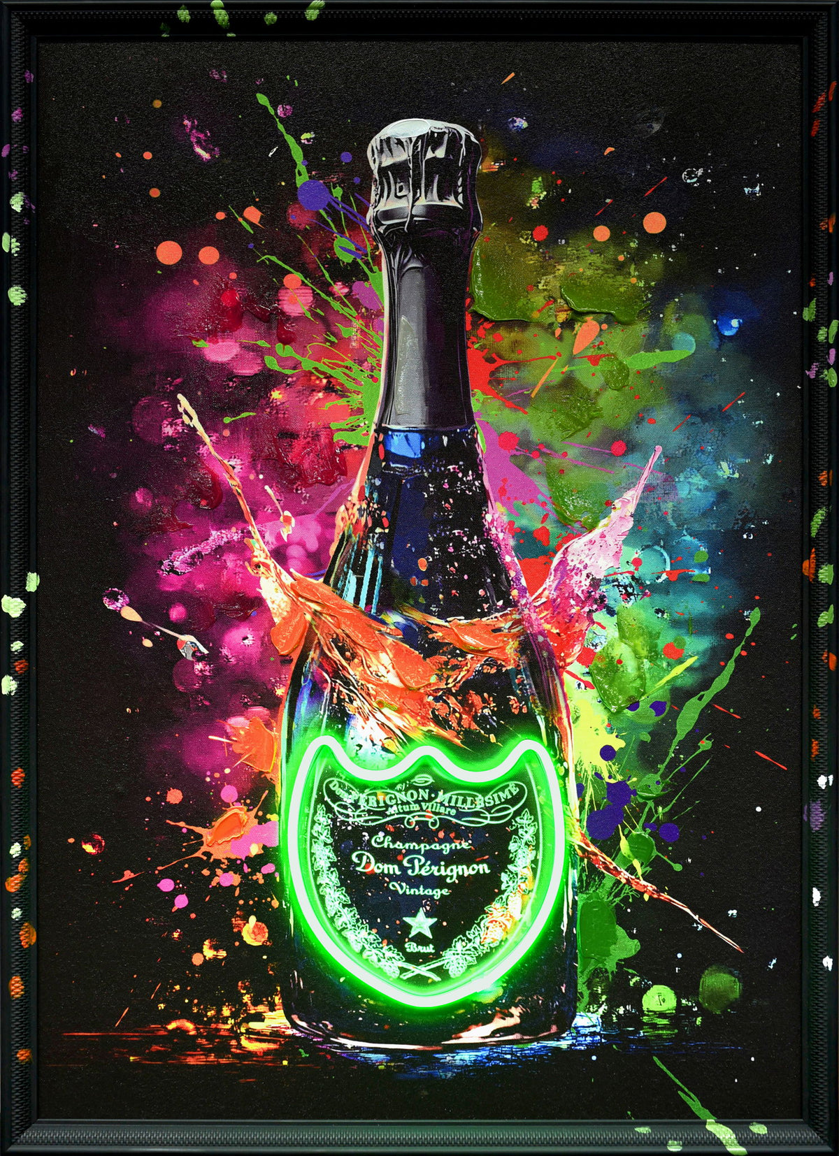 Neon Fizz Splash - 21" x 29" Framed Wall Art - Black