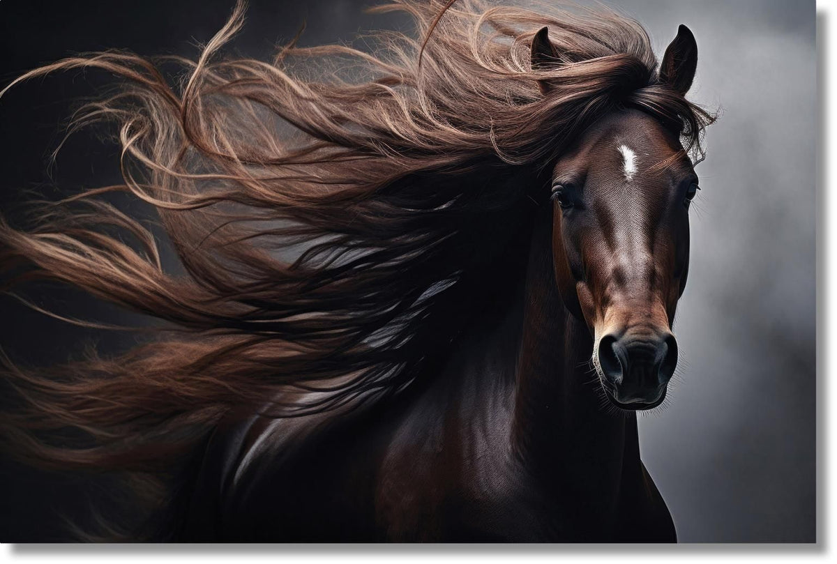 Majestic Mane Storm - 40" x 60" Framed Wall Art - Dark Brown