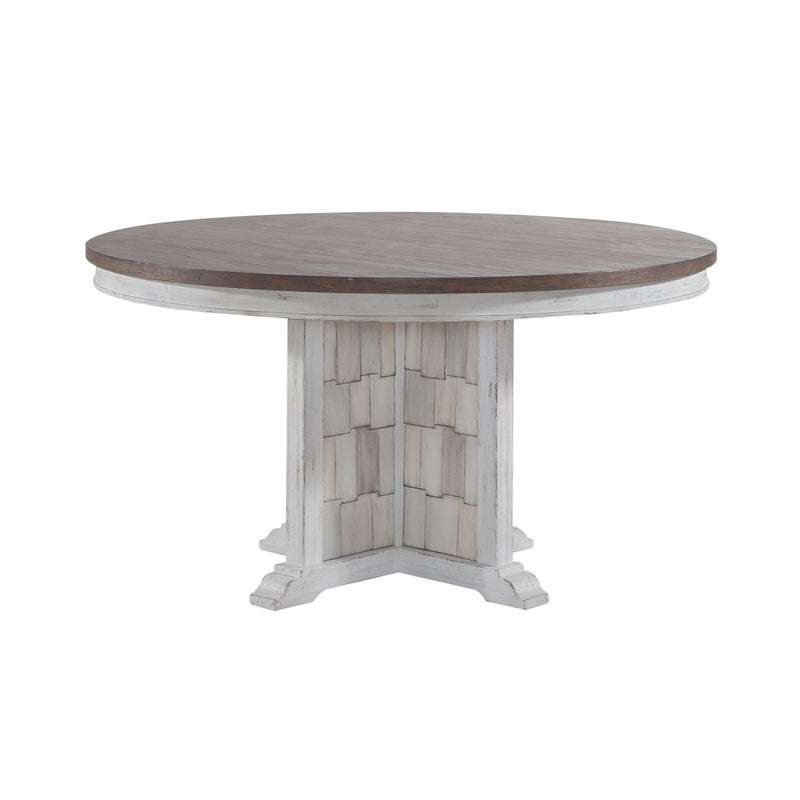 River Place - Pedestal Table - Riverstone White & Tobacco
