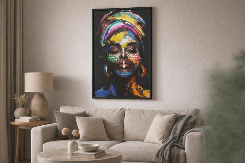 Chromatic Muse Hand-Embellished LED Canvas In Frame - Black / Multicolor