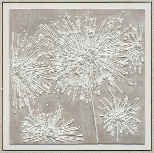 "Textured Elegance II" Hand-Painted Canvas In Frame - White / Gray