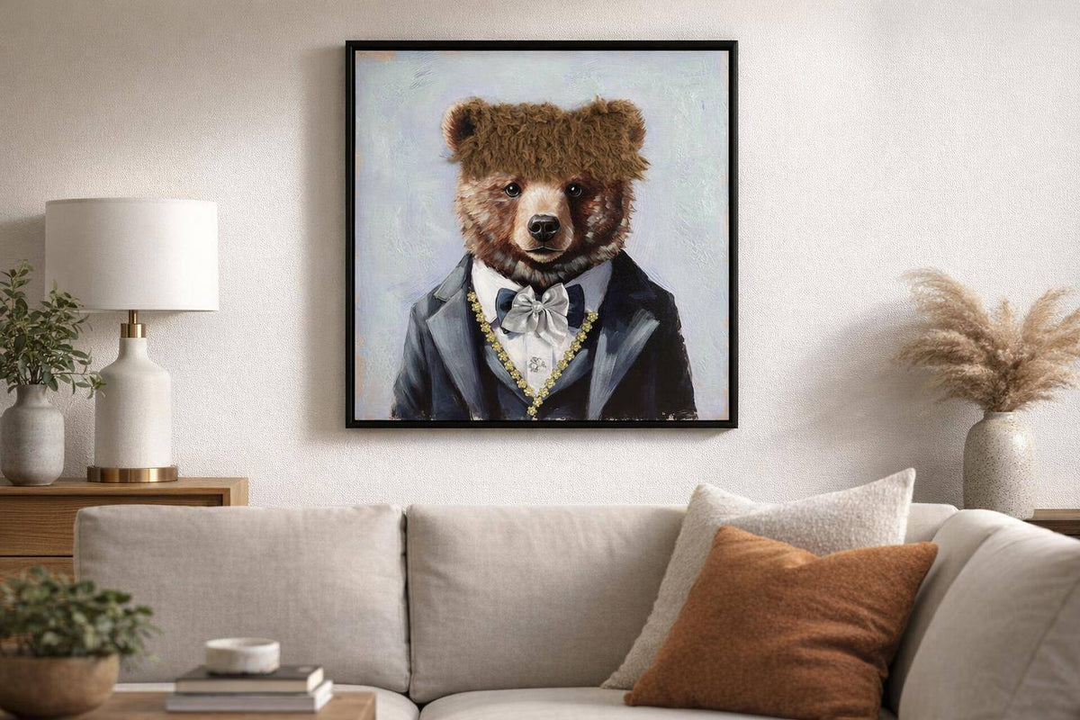 Animal Honor Role II Hand-Embellished Canvas With Fabric In Frame - Black / Brown