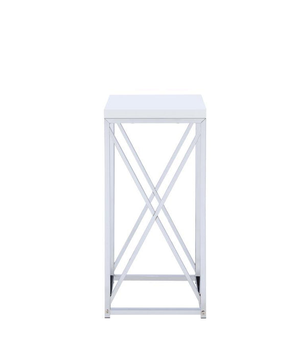 Edmund - Accent Table With X-Cross - Glossy White And Chrome