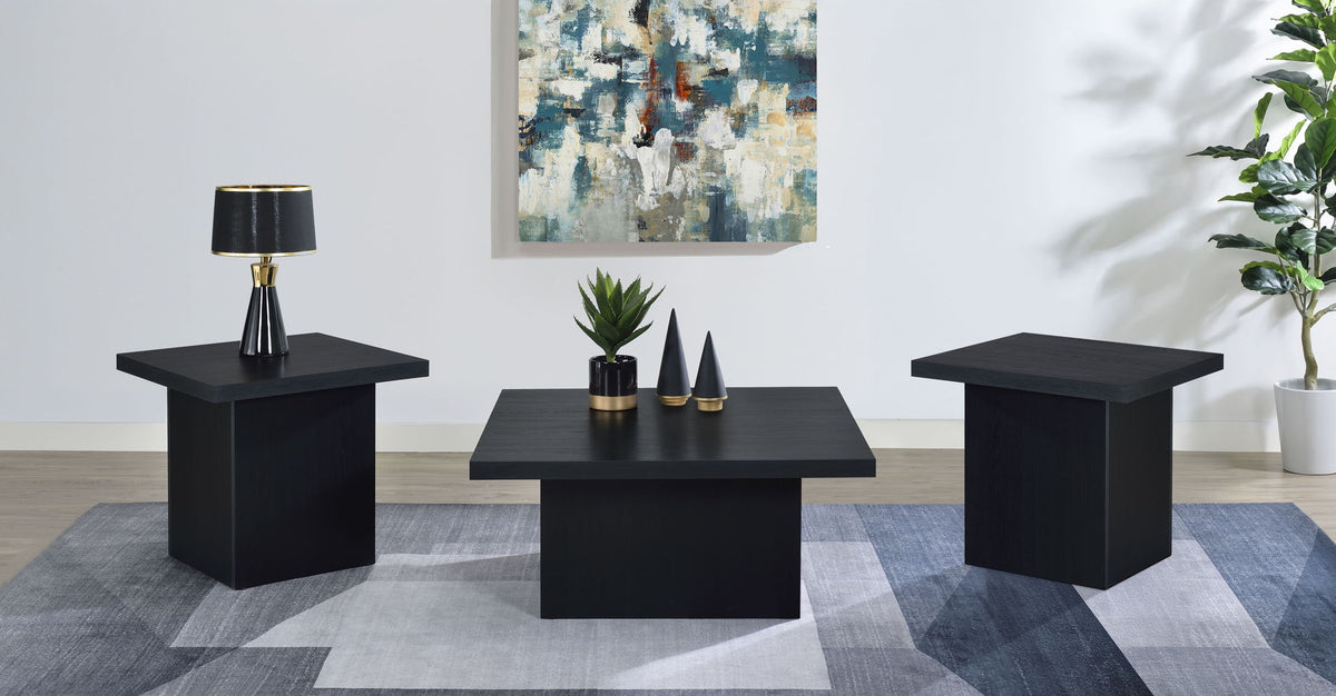 Devar 3-piece Square Cocktail Coffee End Table Set Black