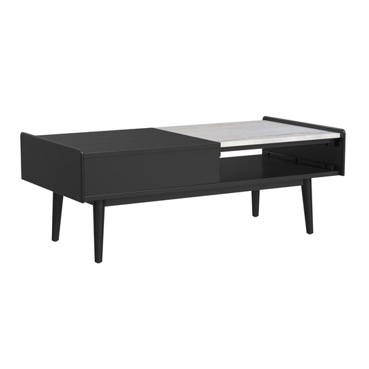 Lanette - Coffee Table With White Marble And Lift-Top - Black