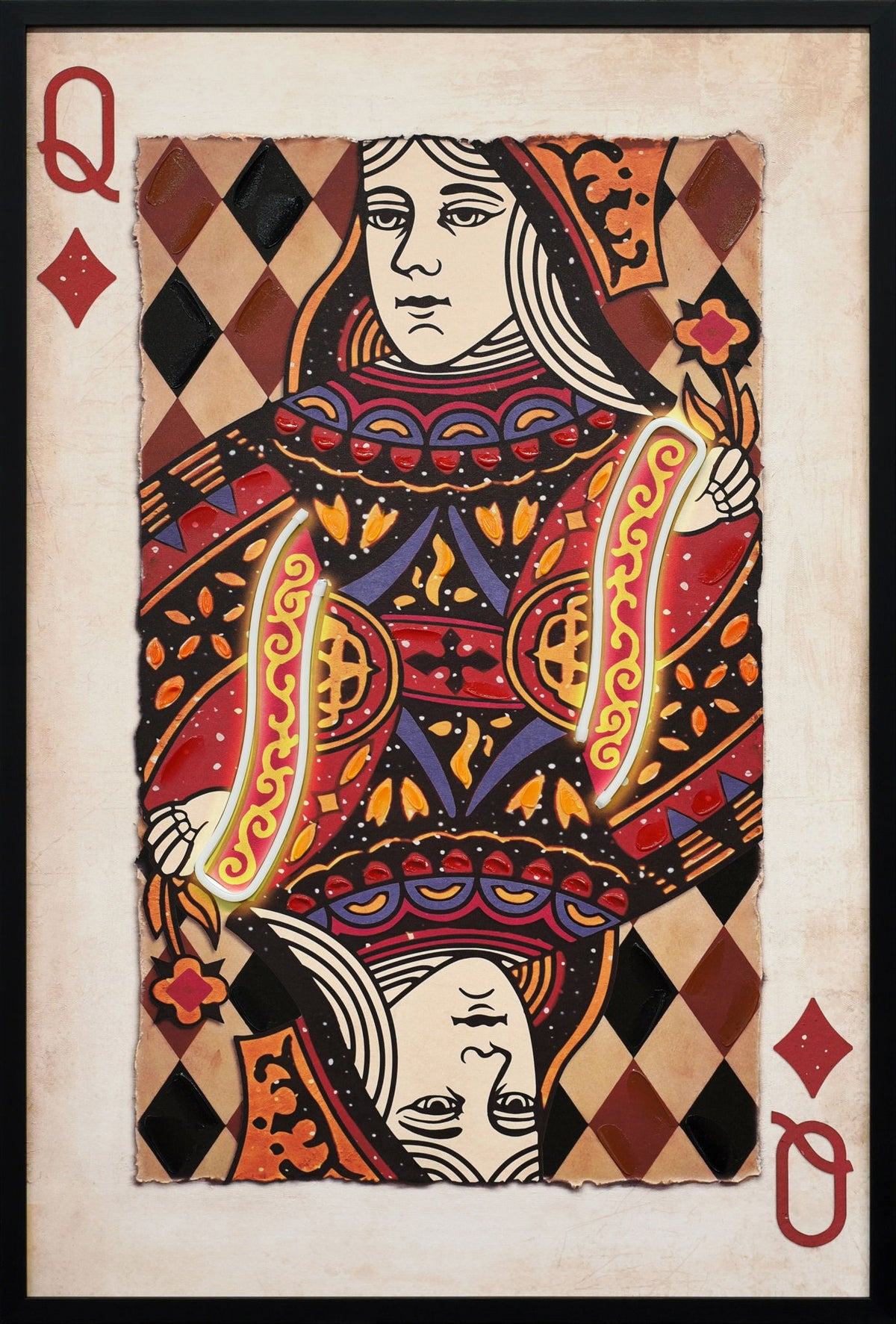 Royal Card IV Hand-Embellished LED Canvas In Frame - Red / Ivory