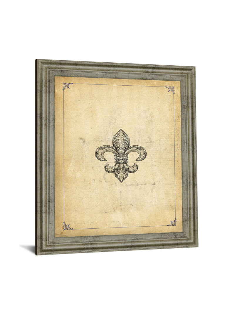 Classic Fleur Crest - 28" x 34" Framed Wall Art - Beige