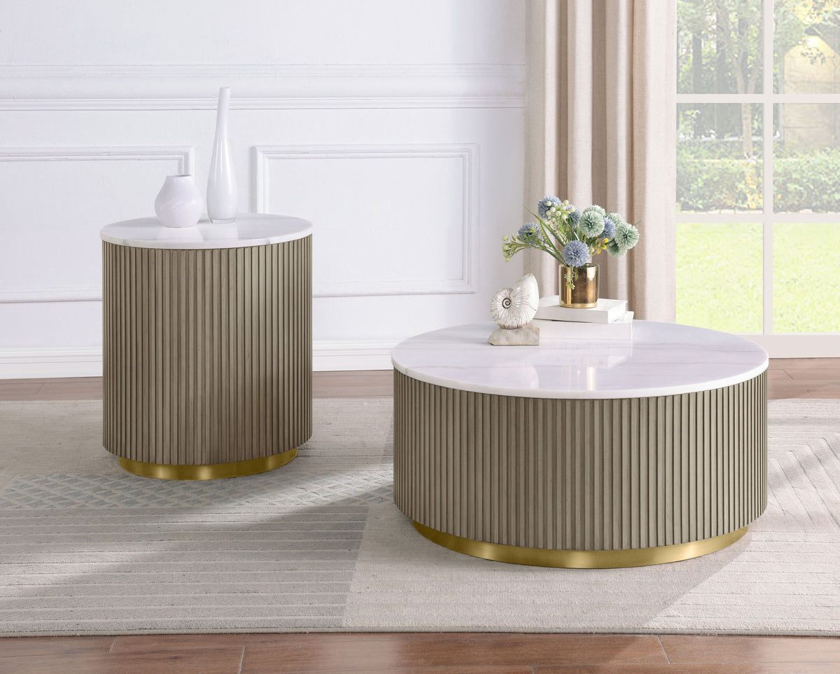 Jason 2-piece Round White Marble Coffee Table Set Greige