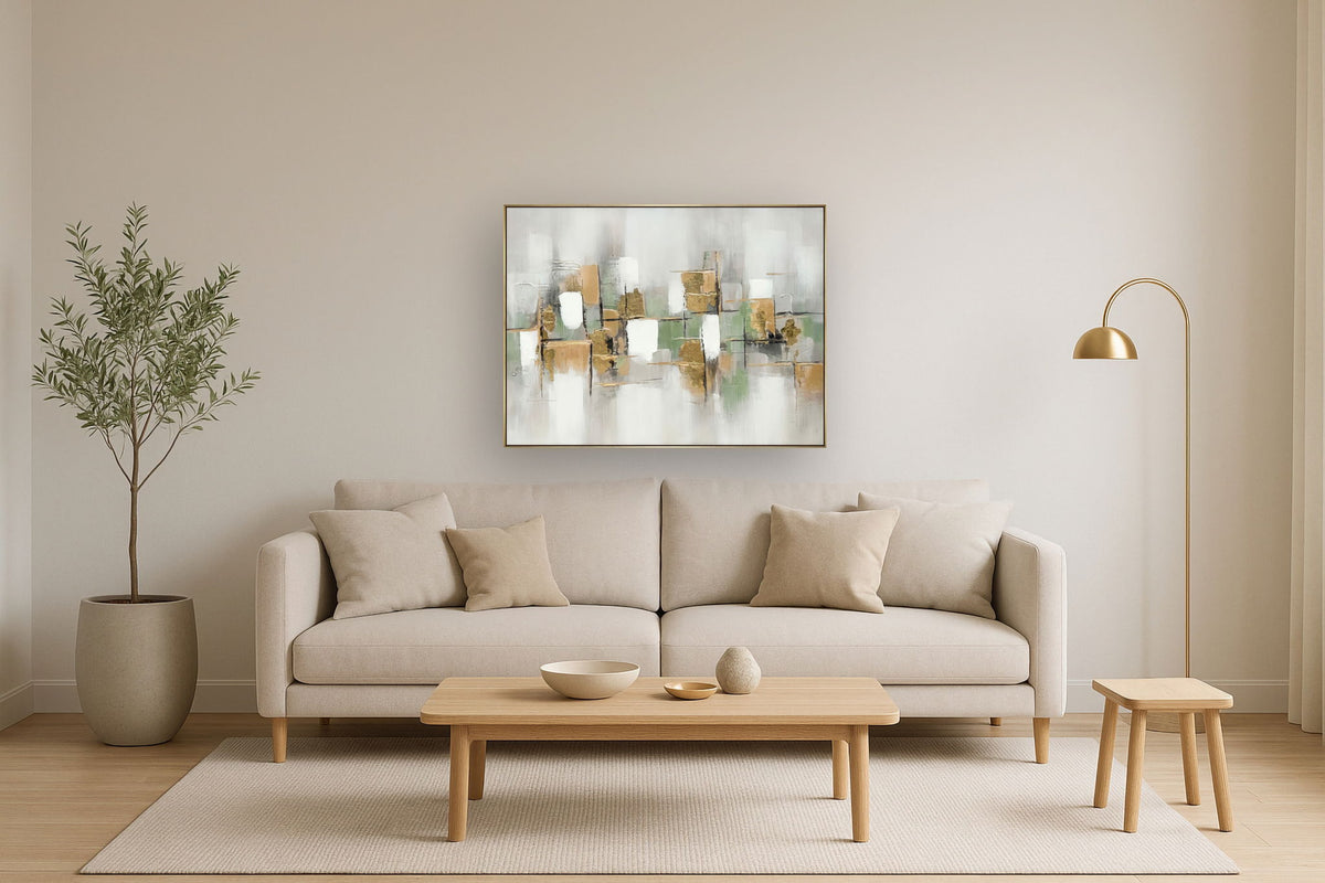 Gilded Verdant Parallels - 35" x 47" Framed Wall Art - Gold