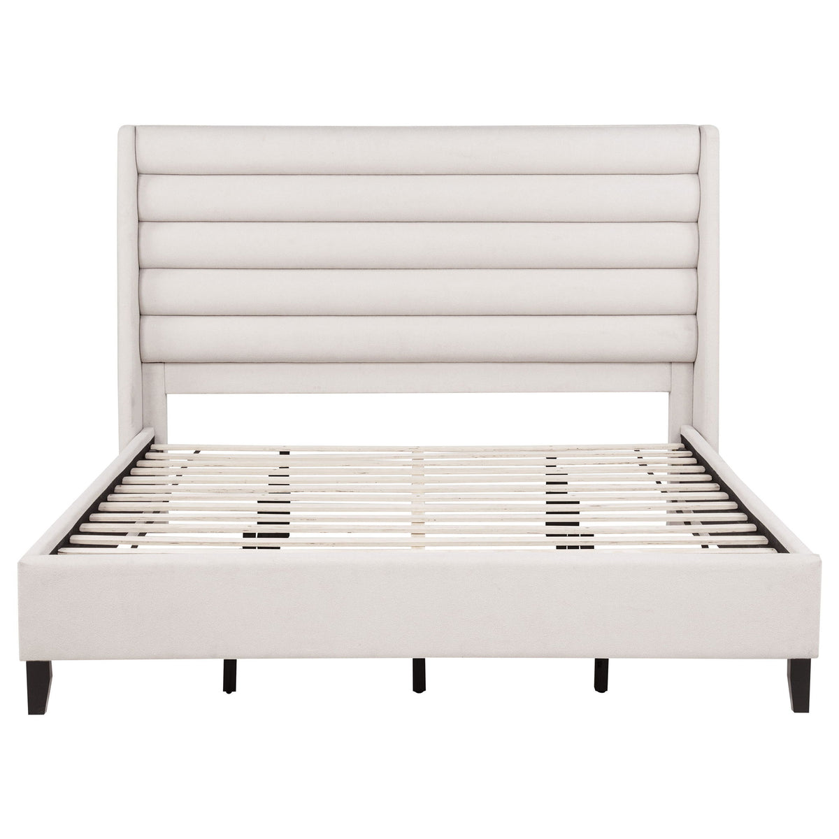 Leslie Upholstered Tufted Eastern King Wingback Platform Bed Beige