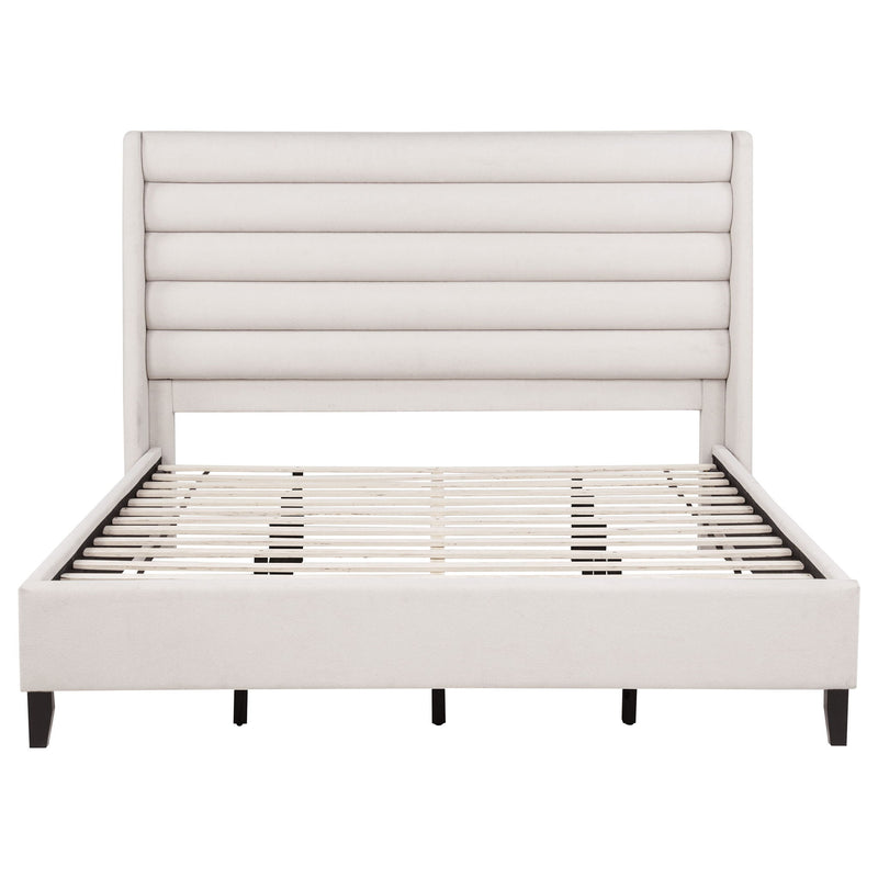 Leslie Upholstered Tufted Eastern King Wingback Platform Bed Beige