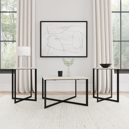 Tobin 3-piece Marble Top Coffee and End Table Set White