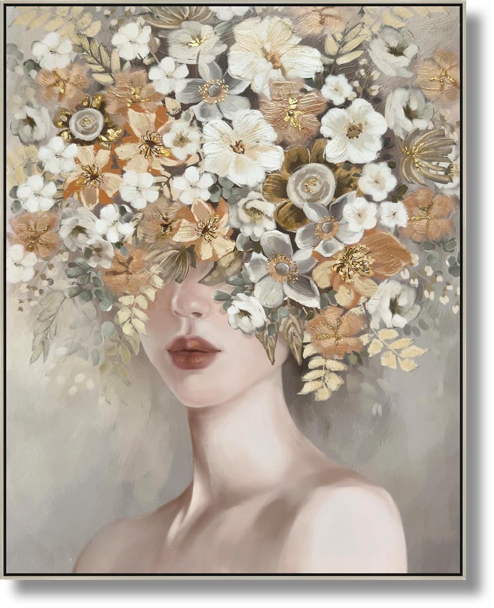 Blossom Veil Muse - 40" x 32" Framed Wall Art - Gray