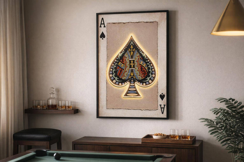 Royal Card II Hand-Embellished LED Canvas In Frame - Black / Beige