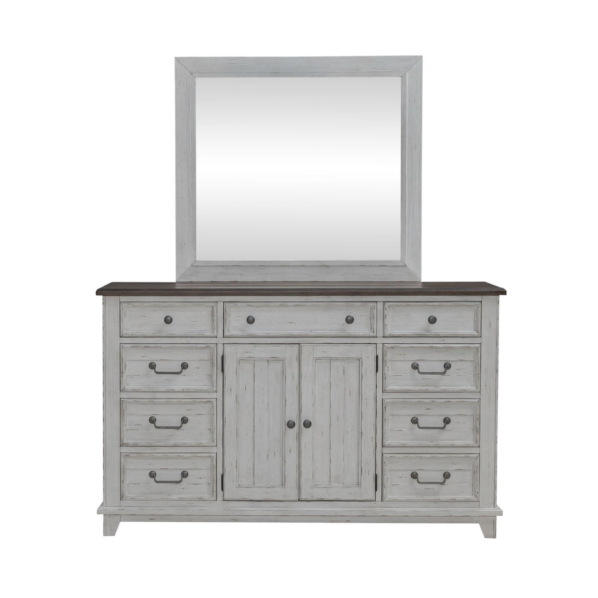 River Place - Dresser & Mirror - Riverstone White & Tobacco