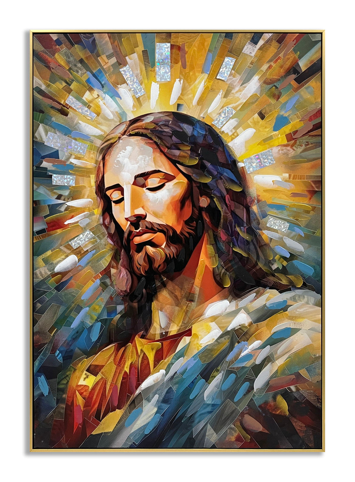 Radiant Serenity Portrait - 40" x 28" Framed Wall Art - Gold