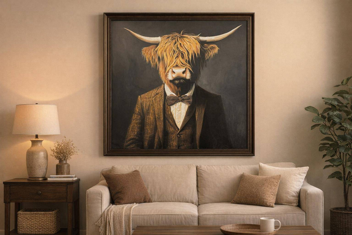 Dapper Highland Hand-Embellished Canvas In Frame - Black / Brown