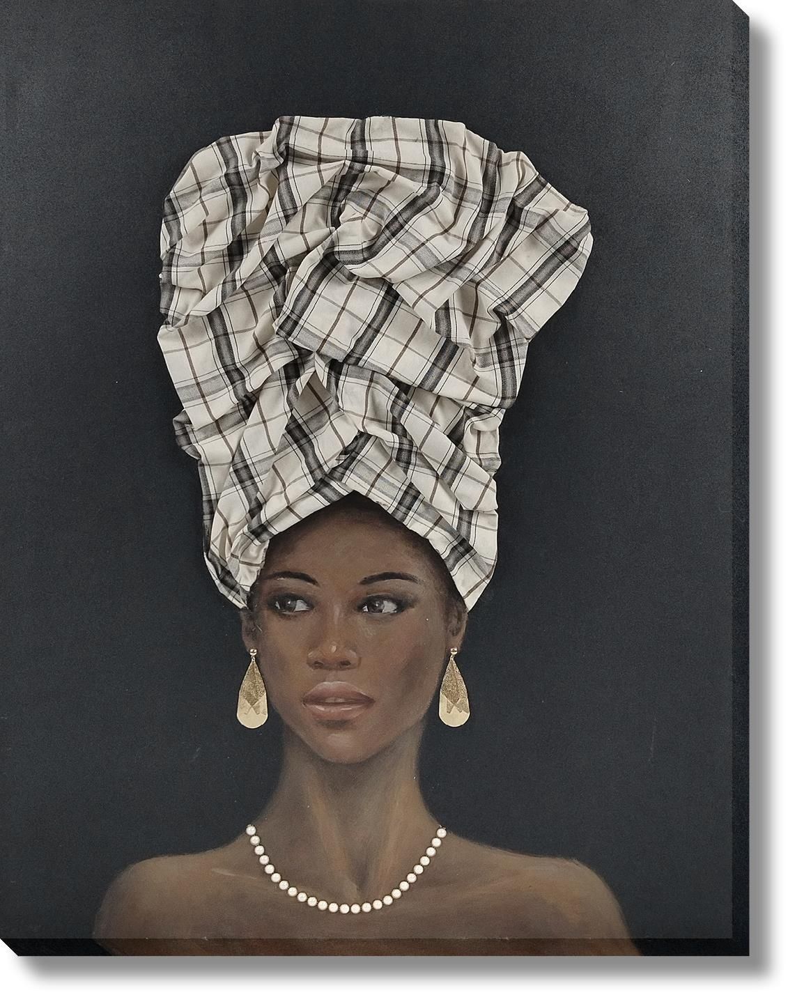 Plaid Elegance Portrait - 36" x 48" Framed Wall Art - Black