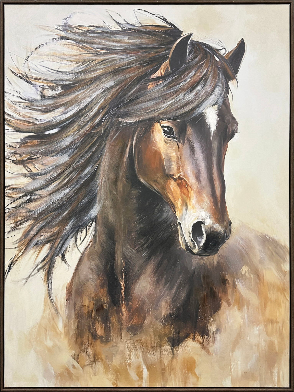 Windborne Stallion Hand-Embellished Canvas In Frame - Brown / Ivory