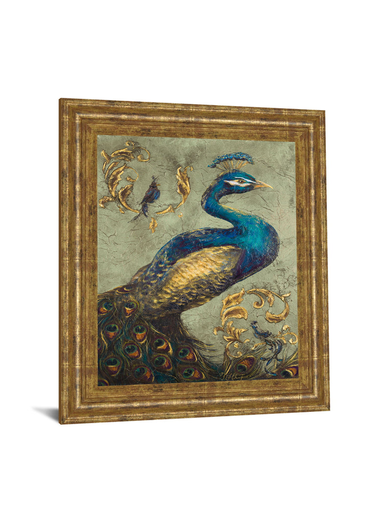 Peacock On Sage I By Tiffany Hakimipour - Framed Print Wall Art - Beige