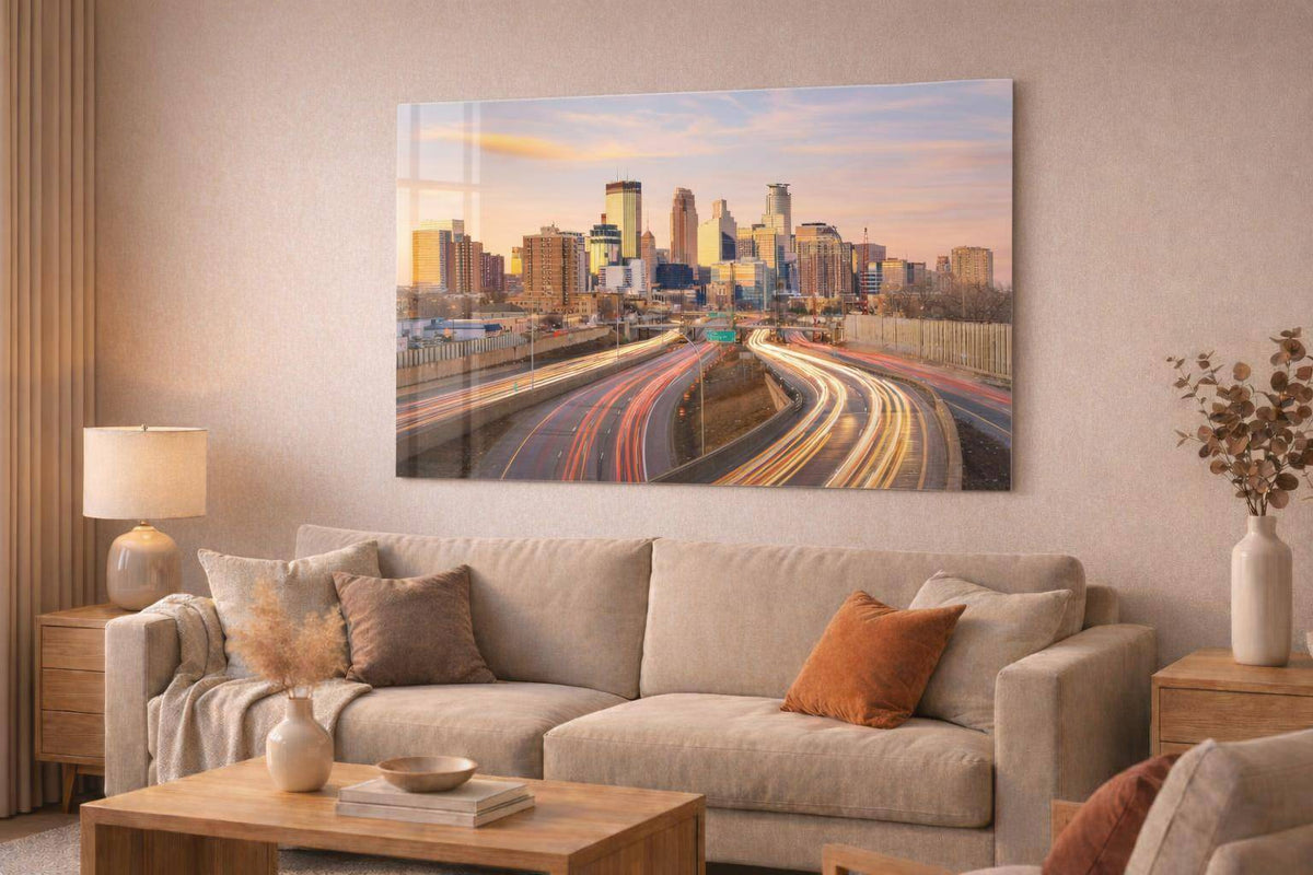 Minneapolis Neon Highways Tempered Glass With Foil - Gold / Gray