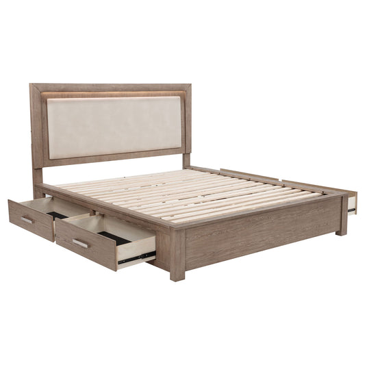 Kenora 56-inch Eastern King LED Storage Bed Barley Brown