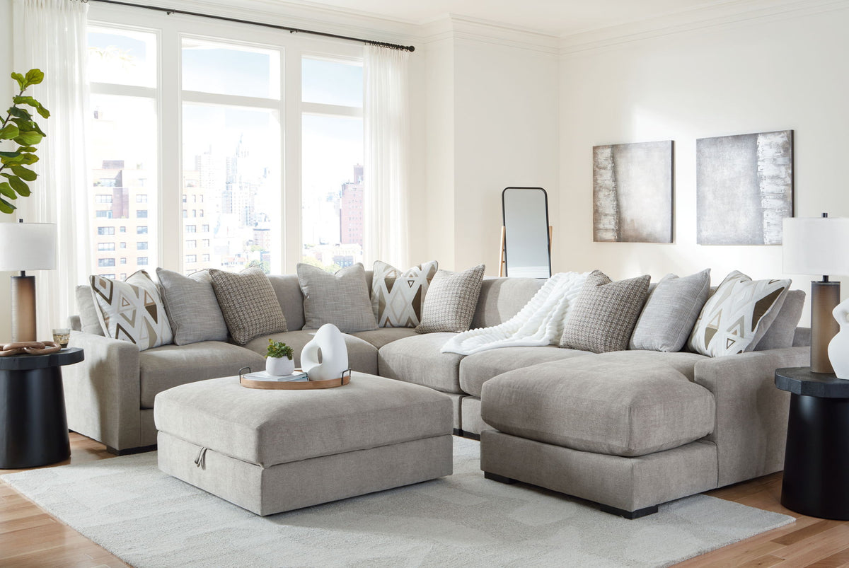 Aslan Court - 7 Pc. - 6-Piece Sectional With Raf Corner Chaise, Ottoman - Pebble