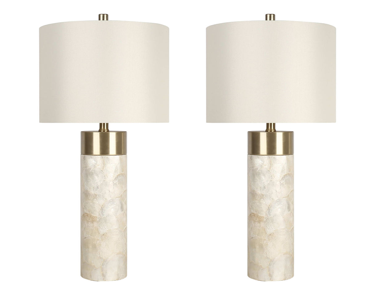 "Luminous Shell" Shell And Metal Table Lamp (Set of 2) - Natural Shell / Soft Gold / Beige