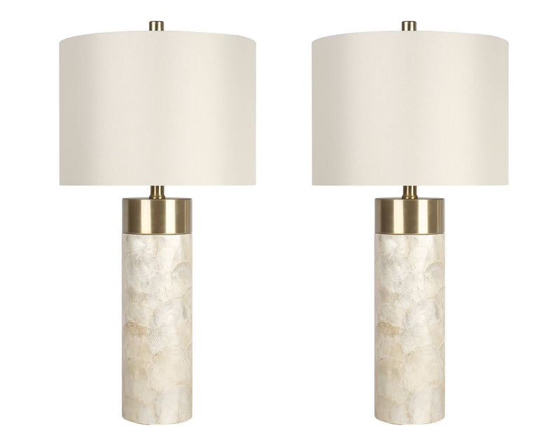 "Luminous Shell" Shell And Metal Table Lamp (Set of 2) - Natural Shell / Soft Gold / Beige