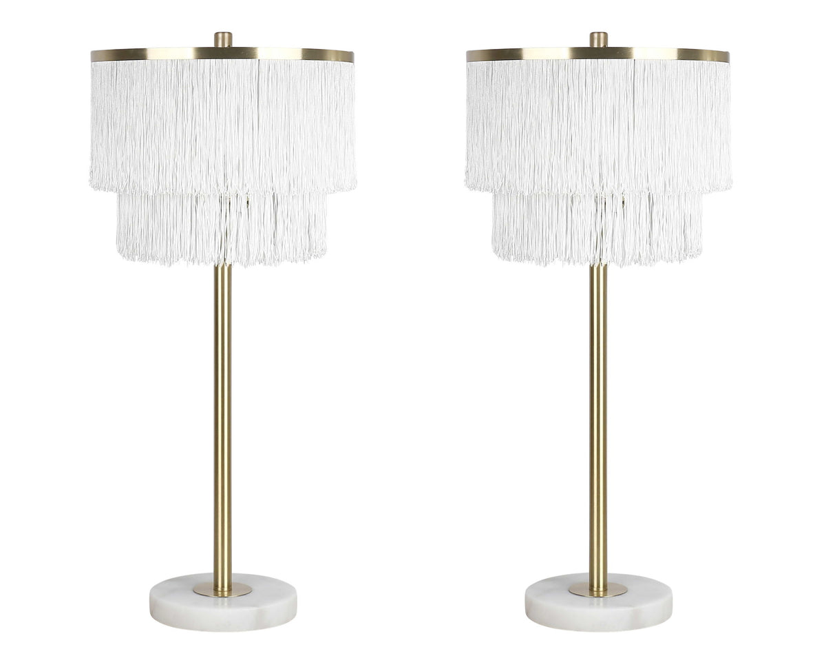 "Tassel Elegance II" Metal Table Lamp (Set of 2) - Soft Gold / White