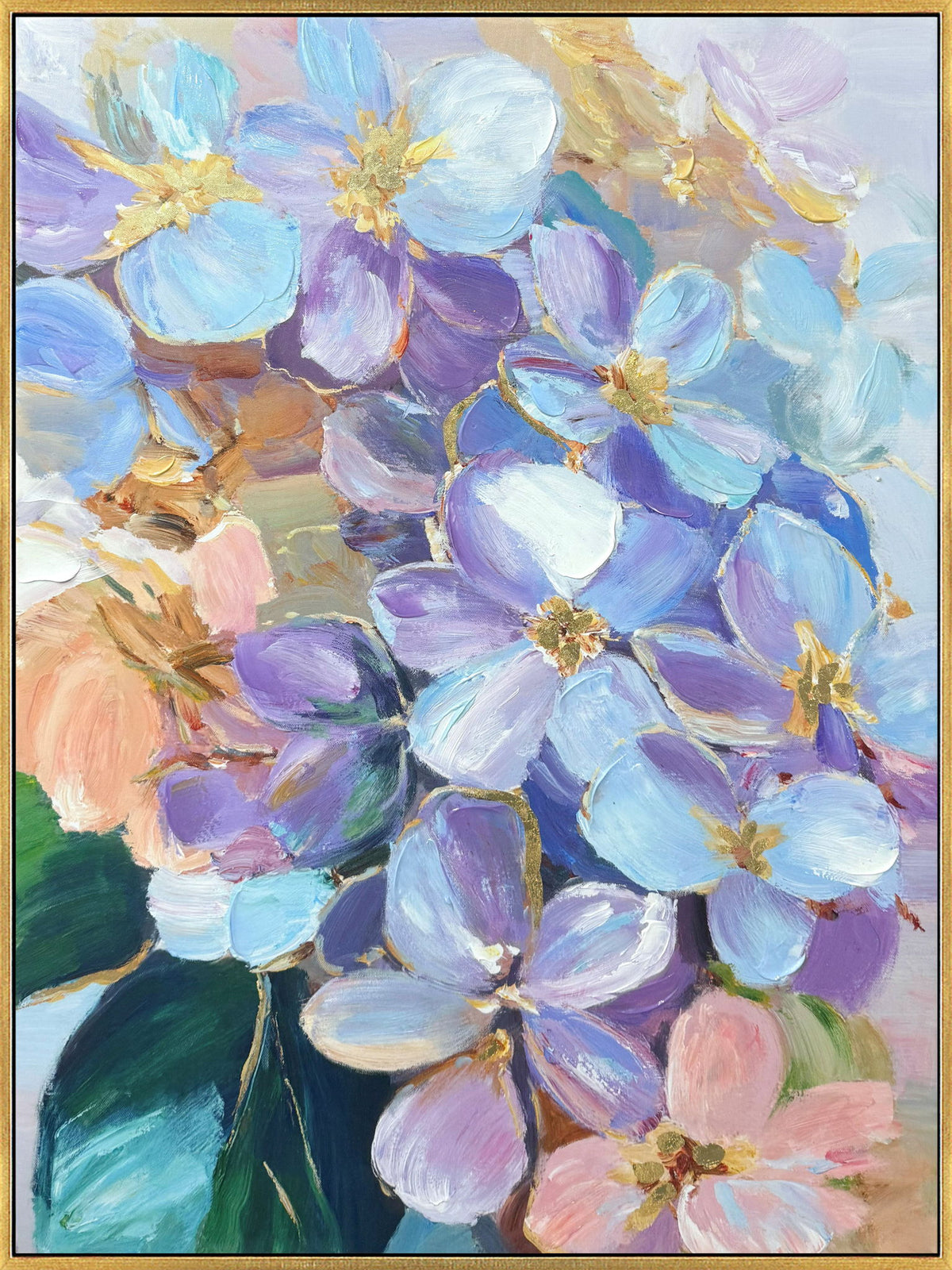 Petal Reverie I Hand-Embellished Canvas In Frame - Blue / Lavender