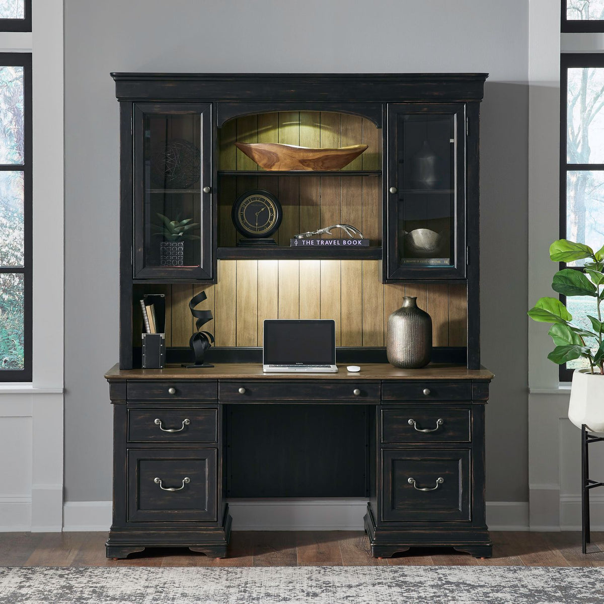 Meritage - Credenza & Hutch - Aged Charcoal