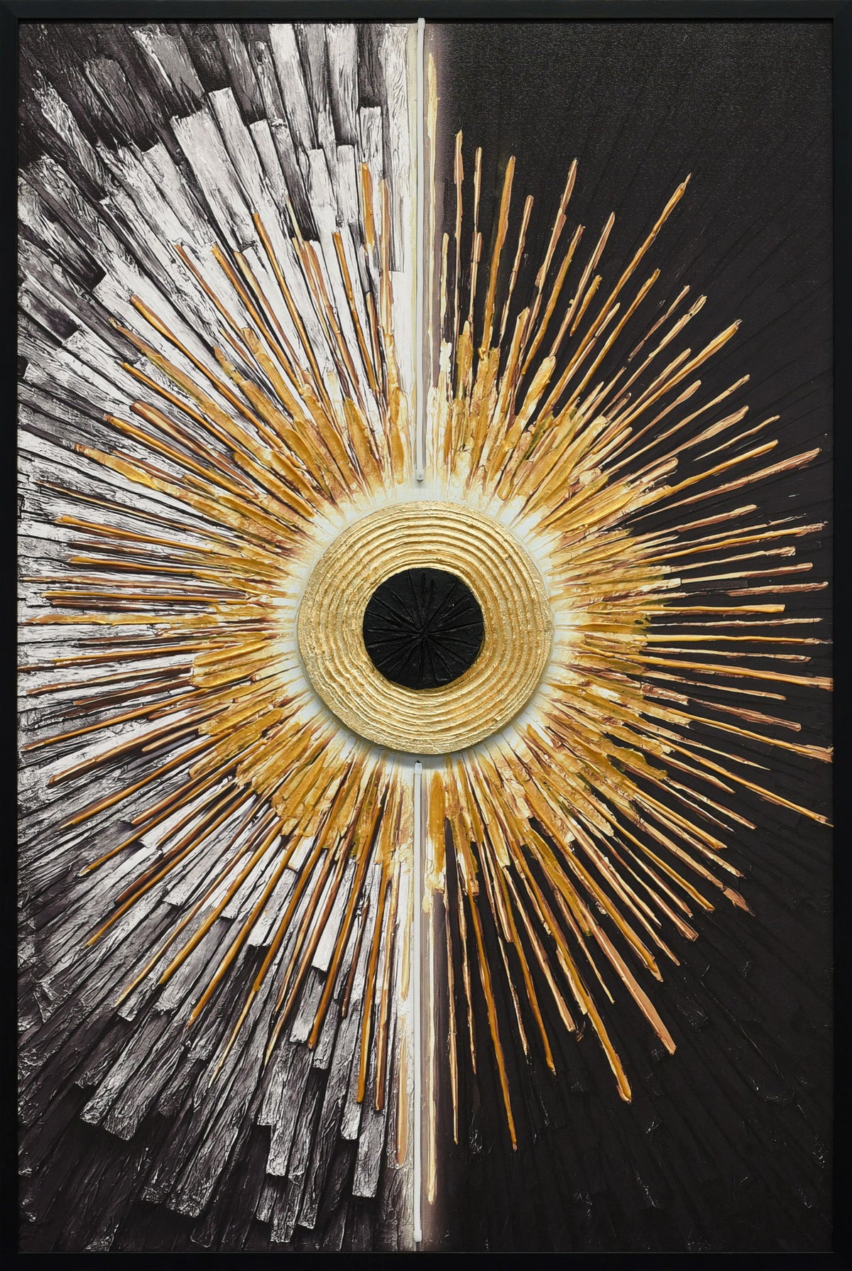 Solar Divide I Hand-Embellished LED Canvas In Frame - Black / White