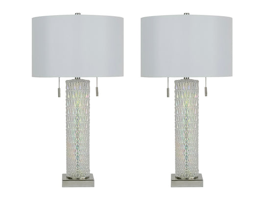 Radiant Glow Iridescent Glass & Metal Table Lamp (Set of 2) - Irradescent / Polished Nickel