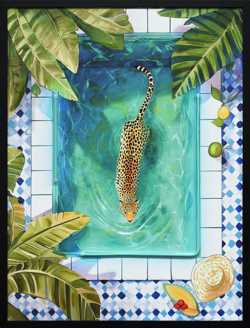 Poolside Prowl Hand-Embellished LED Canvas In Frame - Green / Blue
