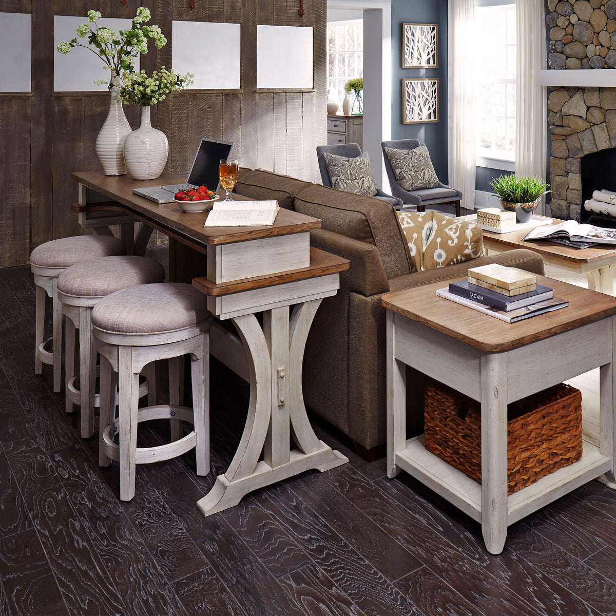 Farmhouse Reimagined - 4 Piece Dining Room Set - Antique White / Chestnut Tops