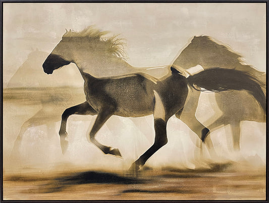 "Galloping Shadows" Hand-Embellished Canvas In Frame - Brown / Black