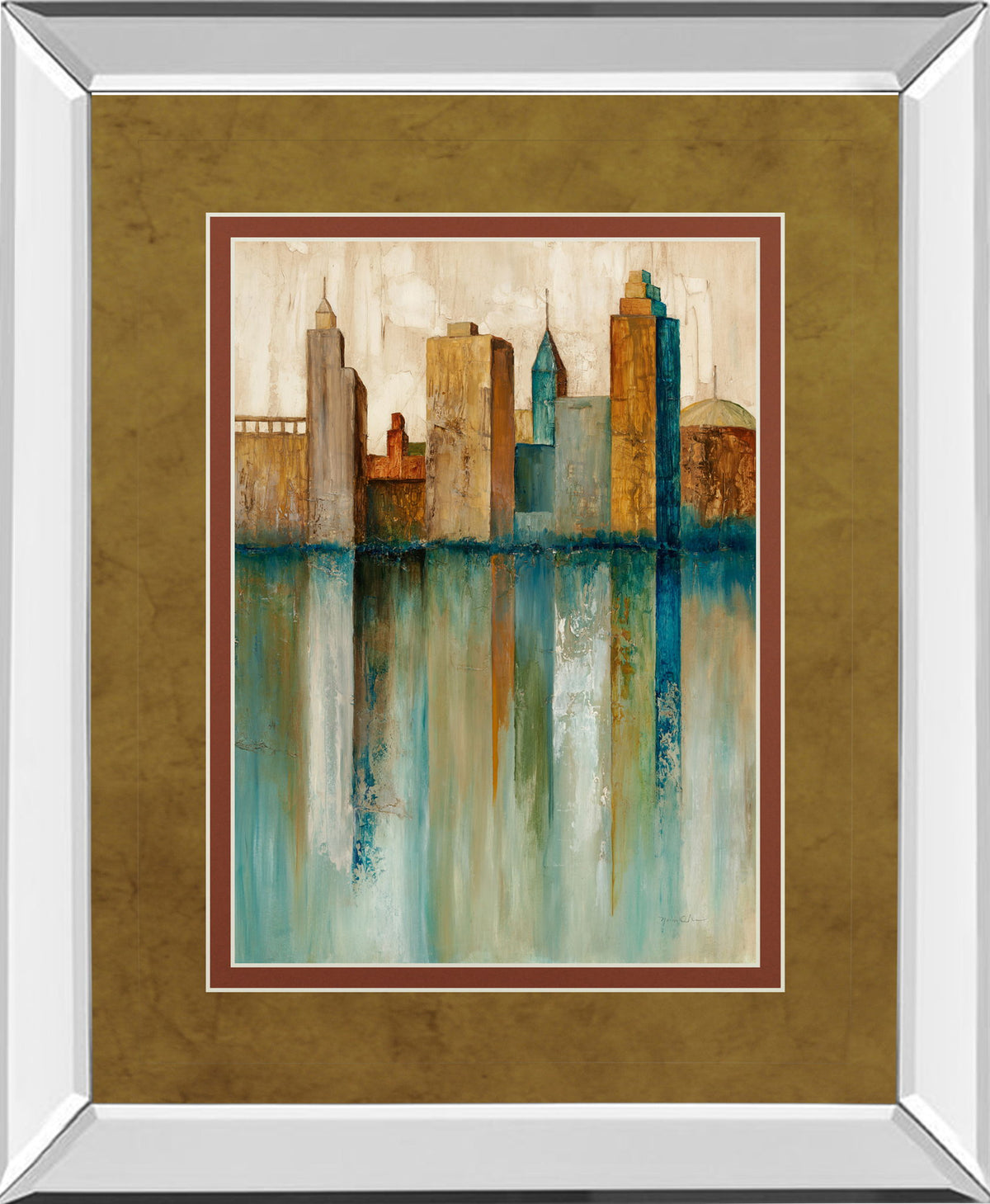 City View Il By Norm Olson - Mirror Framed Print Wall Art - Light Brown