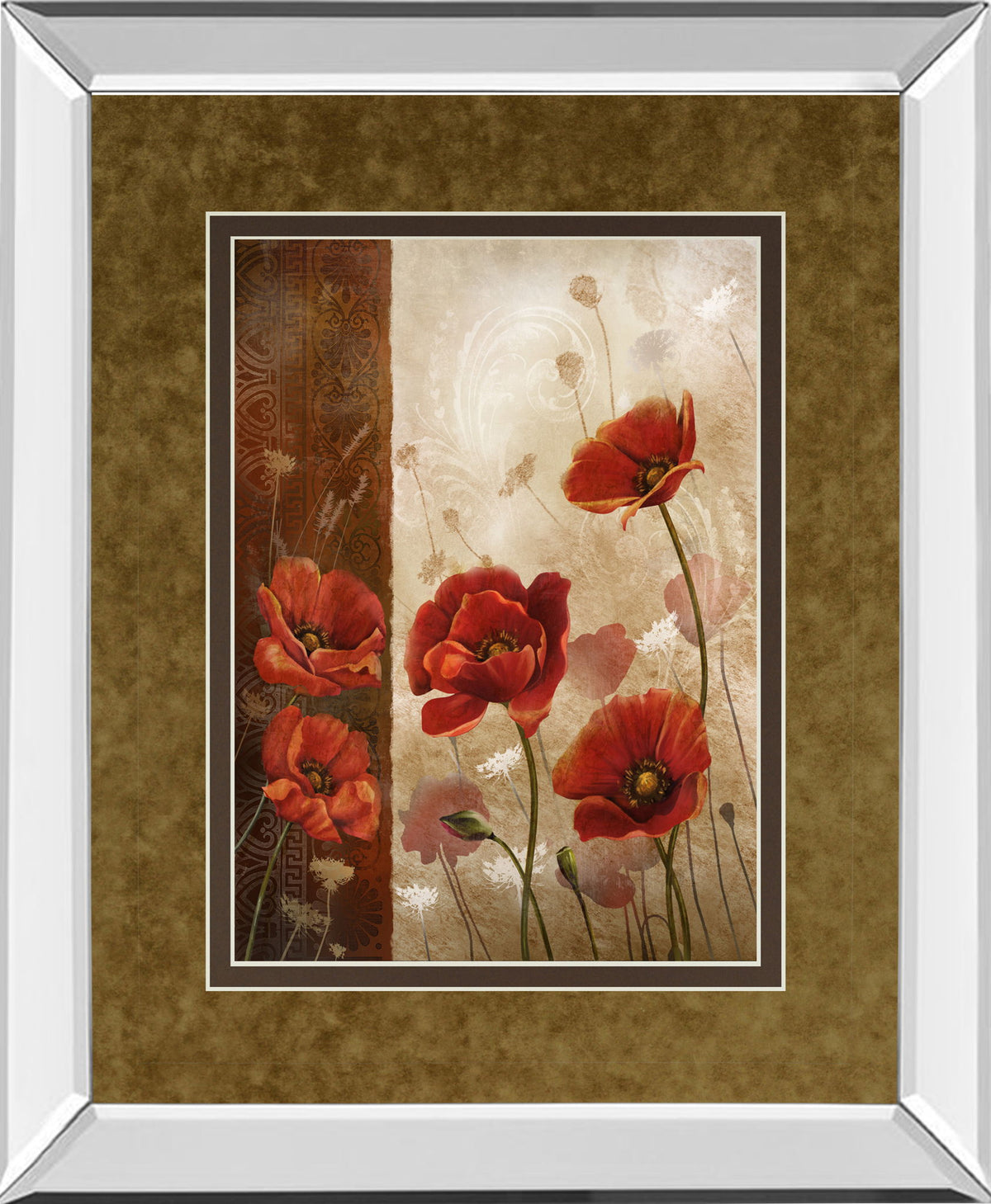 Wild Poppies I By Conrad Knutsen - Mirror Framed Print Wall Art - Light Brown