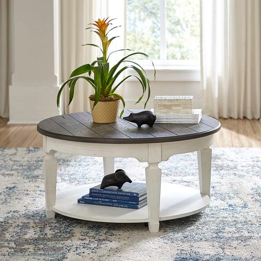 Allyson Park - Round Cocktail Table - Wirebrushed White / Charcoal