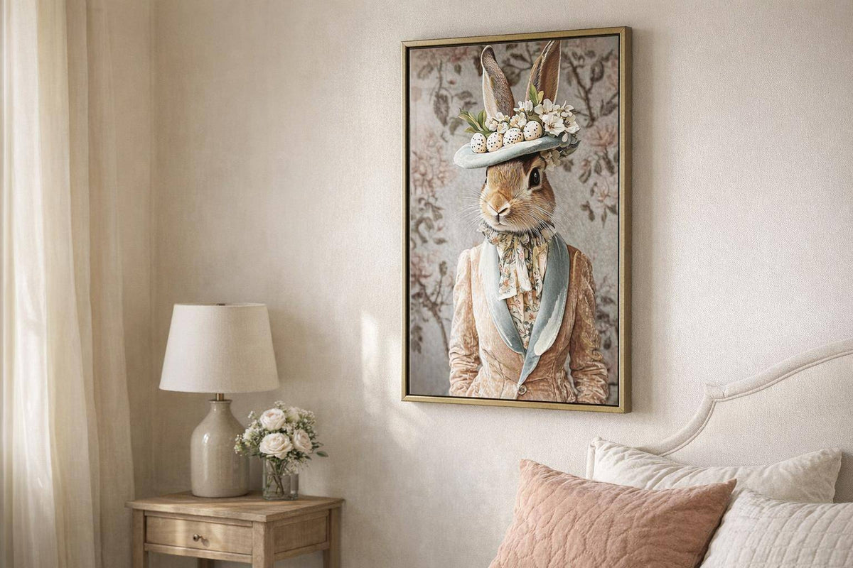 Garden Hare I Hand-Embellished Canvas In Frame - Antique Gold / Blush