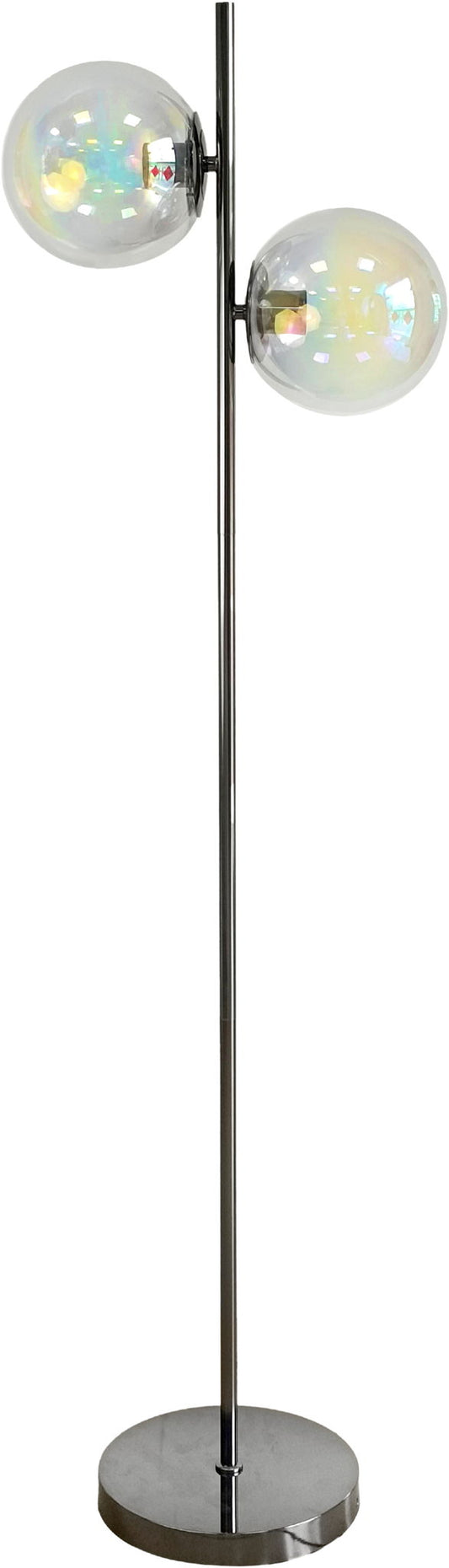 "Celestial Radiance" Metal Floor Lamp With Iridescent Glass Globes - Gun Metal Iridescent Glass