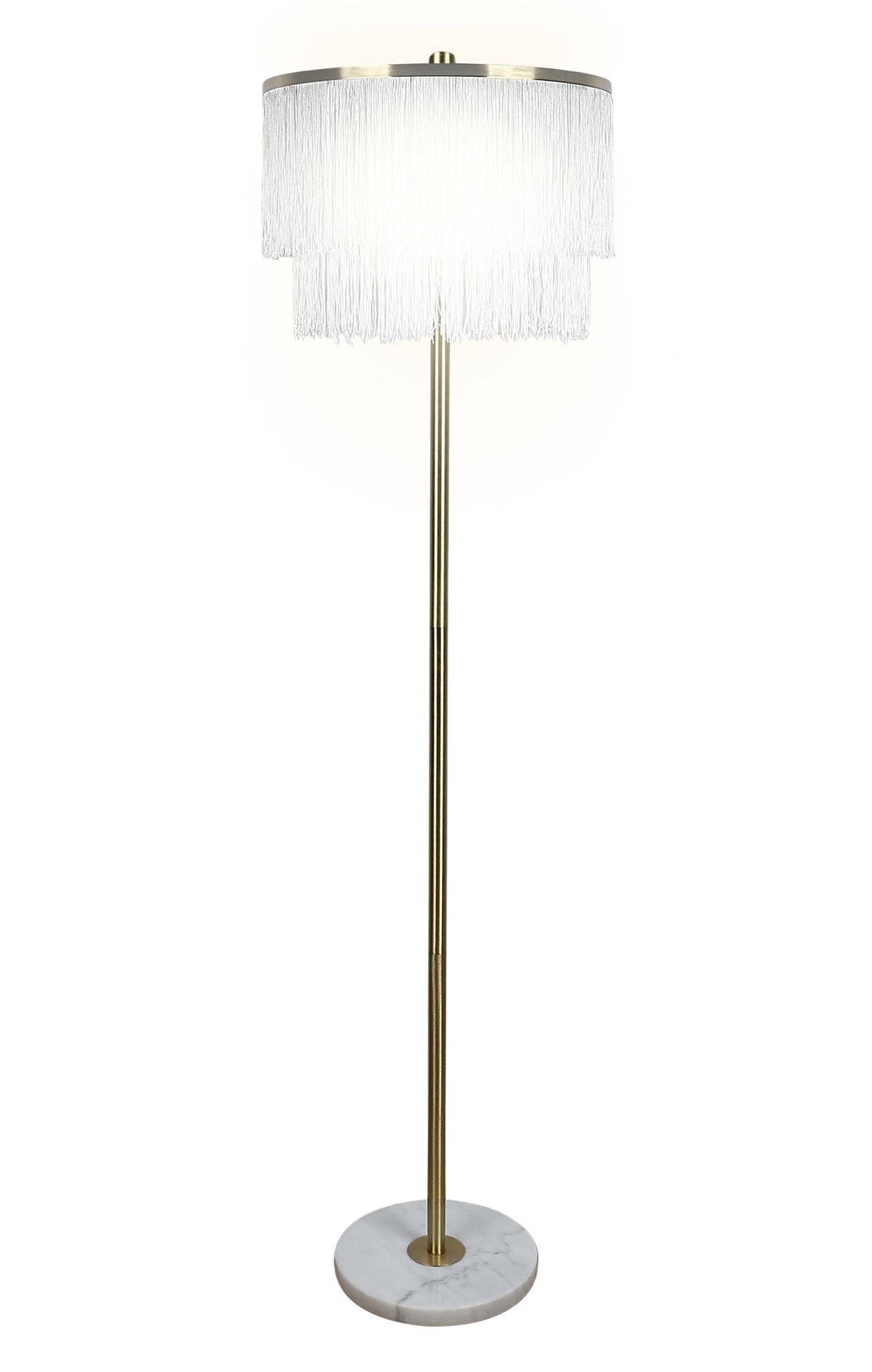"Tassel Elegance I" Metal Floor Lamp - Soft Gold / White Marble