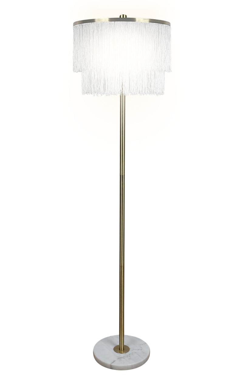 "Tassel Elegance I" Metal Floor Lamp - Soft Gold / White Marble