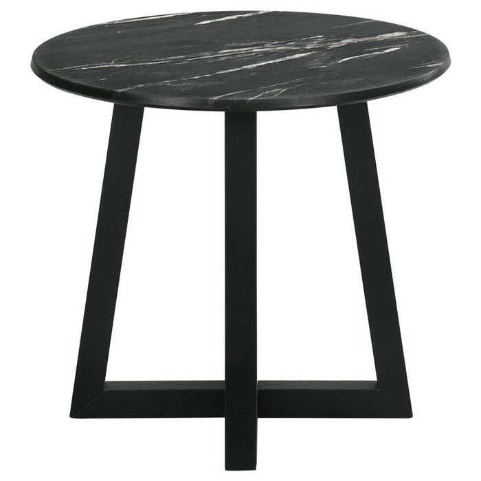 Skylark - Round Marble-Like Smart Top Side End Table - Black