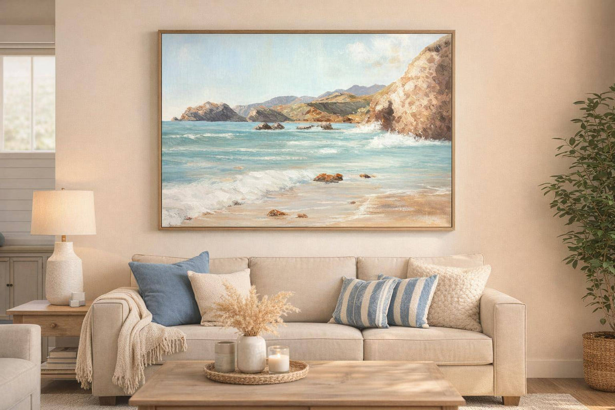Coastal Daybreak II Hand-Embellished Canvas In Frame - Aqua / Beige