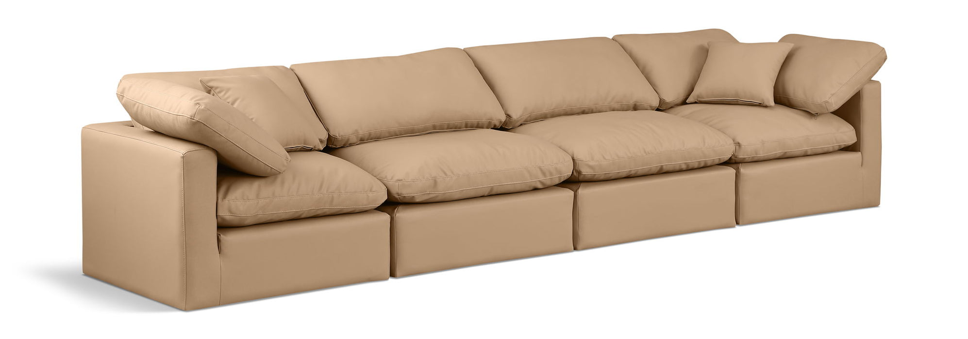 Indulge - Faux Leather 4 Piece Modular Sofa - Tan