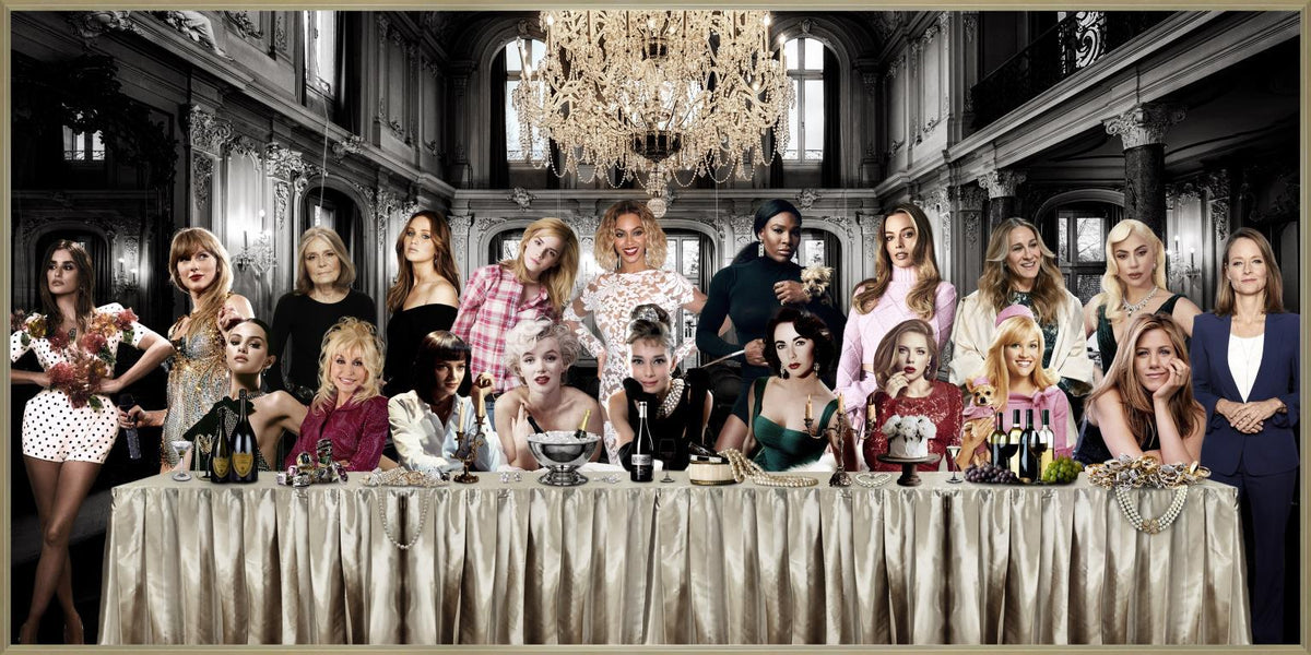 Gala Muse Gathering - 32" x 63" Framed Wall Art - Dark Gray
