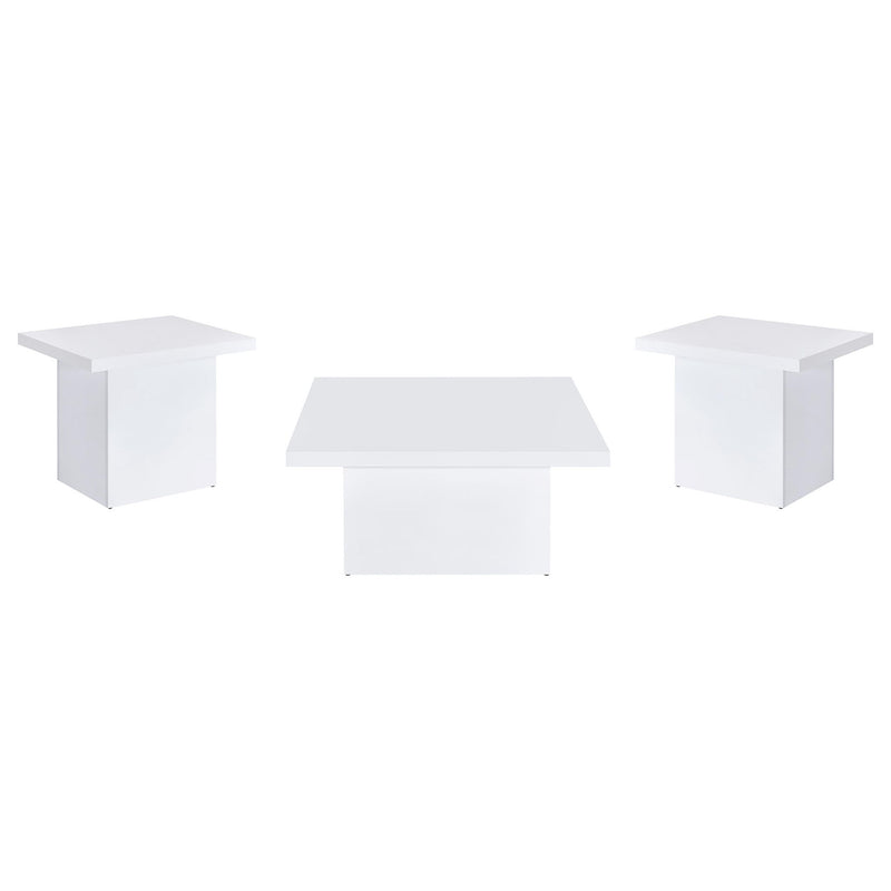 Devar 3-piece Square Coffee End Table Set White High Gloss